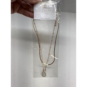 City Gold Tone Layered Necklace Set Snake Satellite Chain White Stone MNE7746